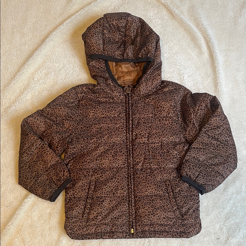 GAP Brown Leopard Print Kids Puffer Jacket